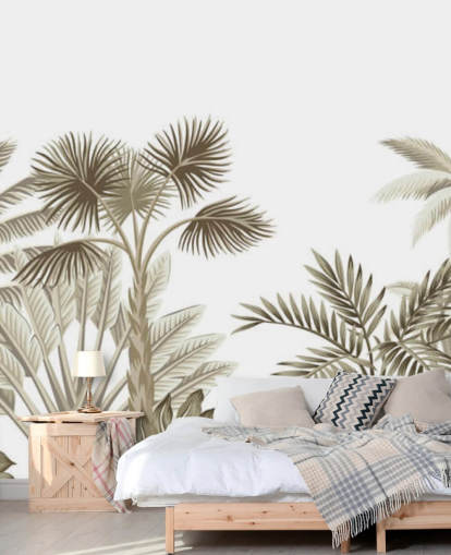 erittäin hienovarainen ruskea kuvitettu viidakko valkoisella taustalla seinämaalaus erittäin hienovarainen ruskea kuvitettu viidakko valkoisella taustalla seinämaalaus