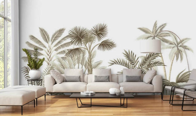 décoration murale très subtile jungle illustrée marron sur fond blanc