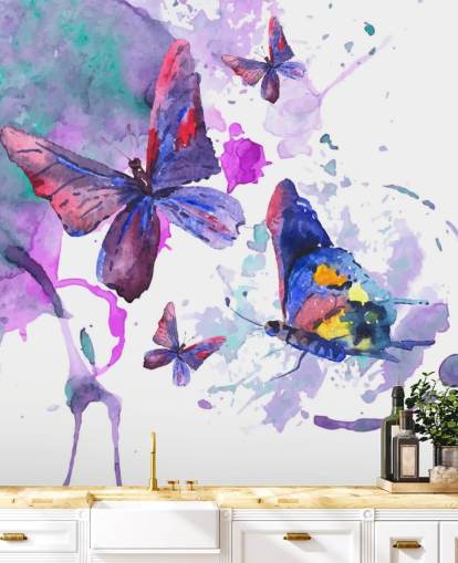Purple Painted Butterflies Wall Mural Purple Painted Butterflies Wall Mural