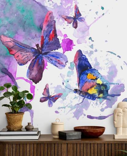 Purple Painted Butterflies Wall Mural Purple Painted Butterflies Wall Mural