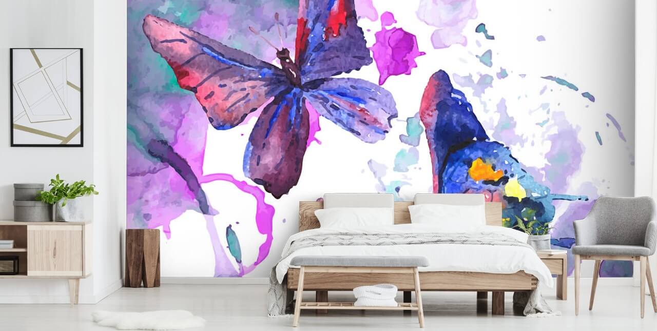 Decorazione murale con farfalle dipinte viola Decorazione murale con farfalle dipinte viola