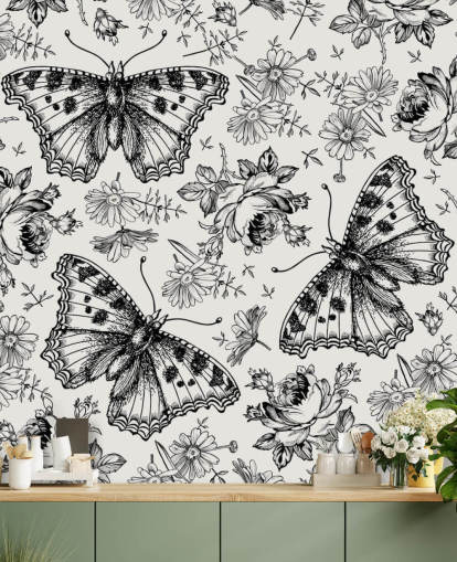 Papel pintado Mariposas blancas y negras Papel pintado Mariposas blancas y negras