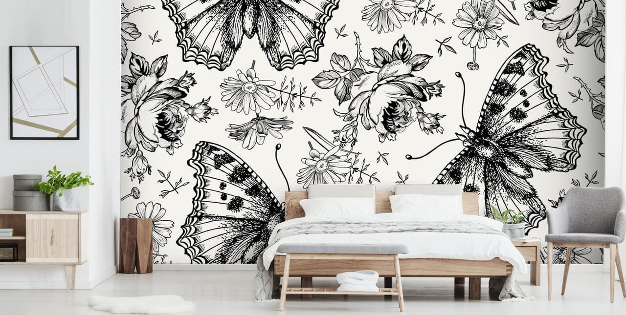 Black and White Butterflies Wallpaper