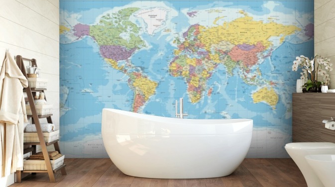 papel de parede colorido do mapa mundial centrado na Europa