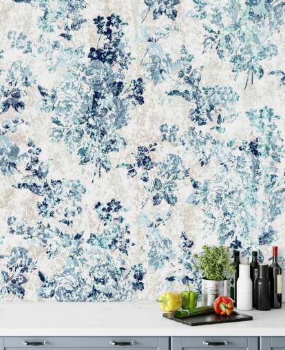 Papel de parede floral impresso azul Papel de parede floral impresso azul