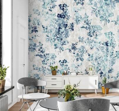 Blue Vintage Floral Floral Wallpaper