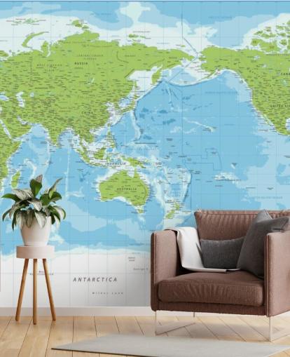 Classic Blue and Green World Map Wall Mural Classic Blue and Green World Map Wall Mural