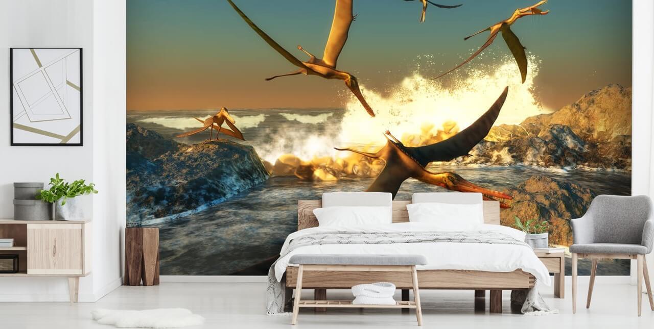 Dinosaurs Flying Over the Beach Wall Mural