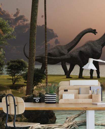 Brachiosaurus Sunset Dinosaur Wall Mural Brachiosaurus Sunset Dinosaur Wall Mural