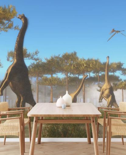 Brachiosaurus eet boombladeren muurschildering Brachiosaurus eet boombladeren muurschildering