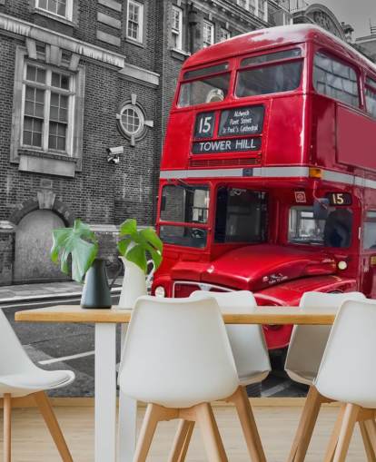 carta da parati murale con autobus londinese nero, bianco e rosso chiamato Red London Bus per casa, uffici e salotti carta da parati murale con autobus londinese nero, bianco e rosso chiamato Red London Bus per casa, uffici e salotti