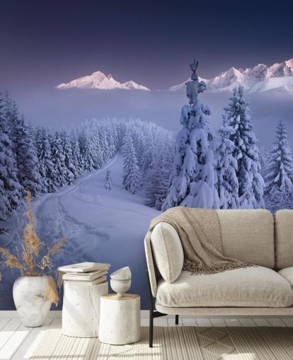 snøhvit skog og piste med fjell i det fjerne tapet snøhvit skog og piste med fjell i det fjerne tapet