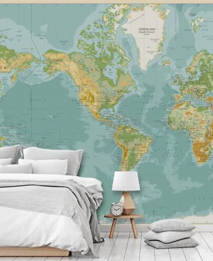 Blue, Green and Brown America Central World Map Wallpaper Blue, Green and Brown America Central World Map Wallpaper