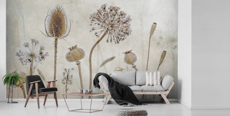 beige and brown customisable floral wallpaper called Aged with Beauty by Mandy Disher for bedrooms, living rooms and dining rooms