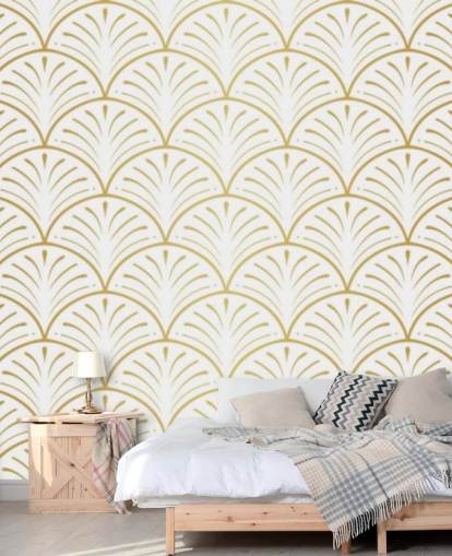 papel pintado de conchas en tonos blancos y dorados papel pintado de conchas en tonos blancos y dorados