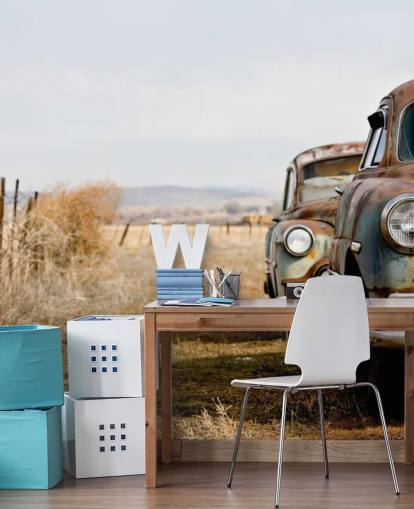 Vintage hylättyjen autojen taustakuva Vintage hylättyjen autojen taustakuva