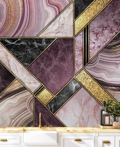 papel de parede geométrico de mármore roxo e preto e dourado papel de parede geométrico de mármore roxo e preto e dourado