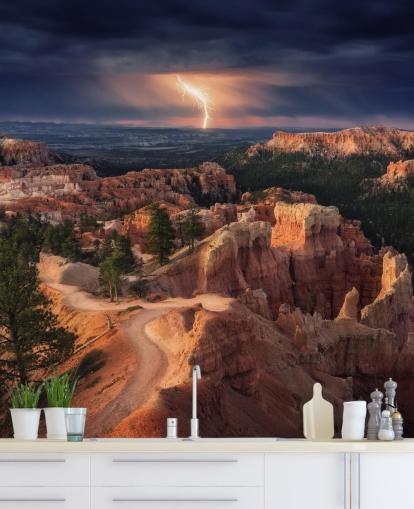 Bliksem over Bryce Canyon Mountain behang Bliksem over Bryce Canyon Mountain behang