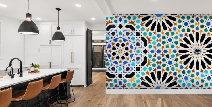 Colorful Vintage Swirl Tiles Wallpaper
