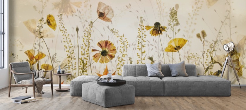 mural de pared con flores en crecimiento