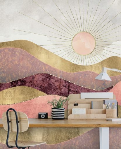 pink purple and gold effect sunrise wallpaper mural called Blush Sun by SpaceFrog Designs for bedrooms pink purple and gold effect sunrise wallpaper mural called Blush Sun by SpaceFrog Designs for bedrooms