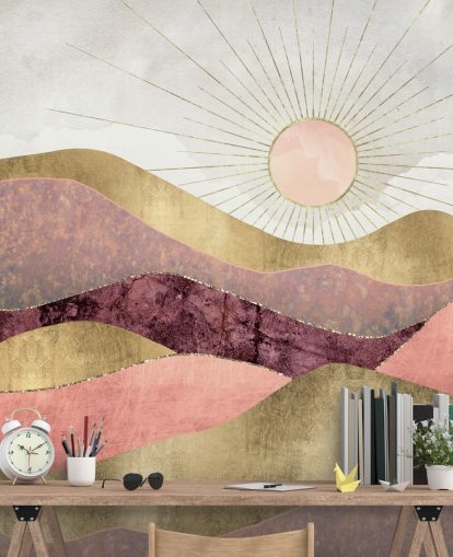 pink purple and gold effect sunrise wallpaper mural called Blush Sun by SpaceFrog Designs for bedrooms pink purple and gold effect sunrise wallpaper mural called Blush Sun by SpaceFrog Designs for bedrooms