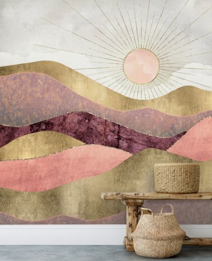 pink purple and gold effect sunrise wallpaper mural called Blush Sun by SpaceFrog Designs for bedrooms pink purple and gold effect sunrise wallpaper mural called Blush Sun by SpaceFrog Designs for bedrooms
