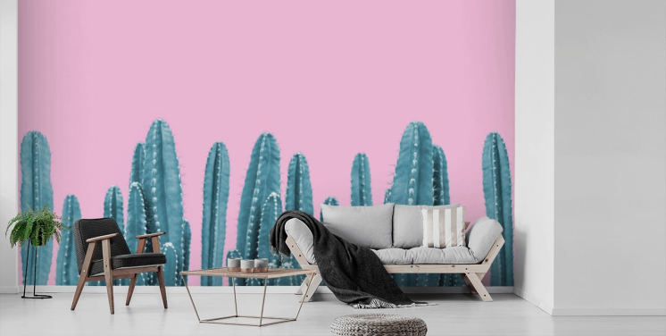 pink and teal cactus wallpaper