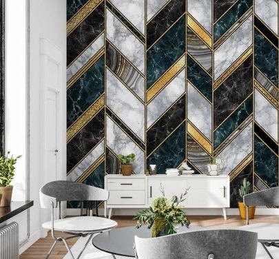 grå og guld zig zag art deco tapet 