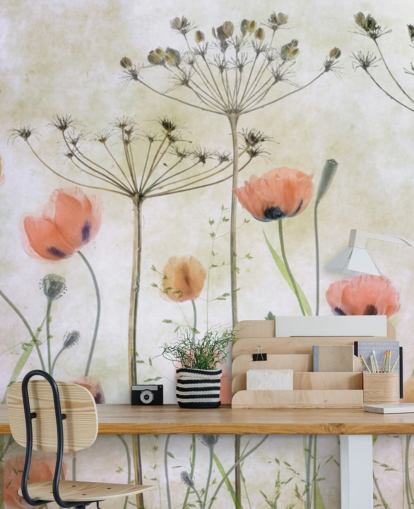 Fotobehang groeiende papavers Fotobehang groeiende papavers