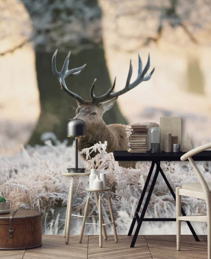 stag in winter setting wallpaper stag in winter setting wallpaper