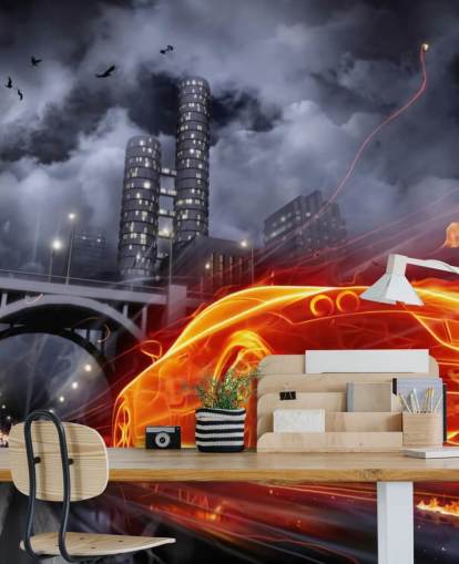 Brandbil på natten i Town Mural Brandbil på natten i Town Mural