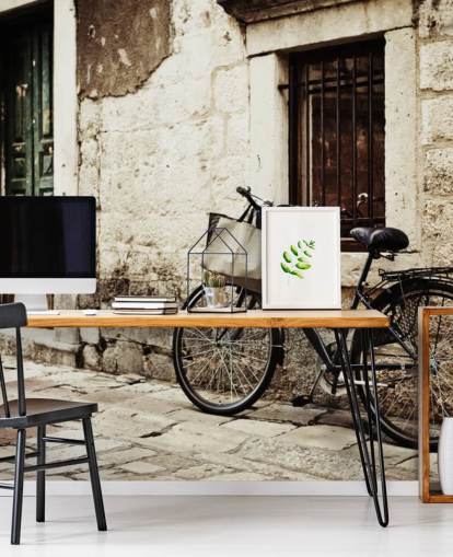 Bicycle Leaning on Wall Wallpaper Bicycle Leaning on Wall Wallpaper