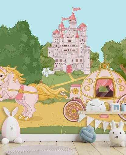 rosa Pferde und Kutsche und Prinzessin Castle Tapete rosa Pferde und Kutsche und Prinzessin Castle Tapete