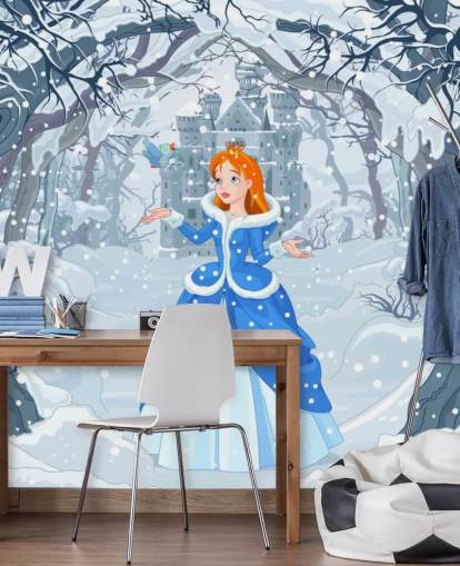 princess in snowy forest with castle in background wallpaper princess in snowy forest with castle in background wallpaper