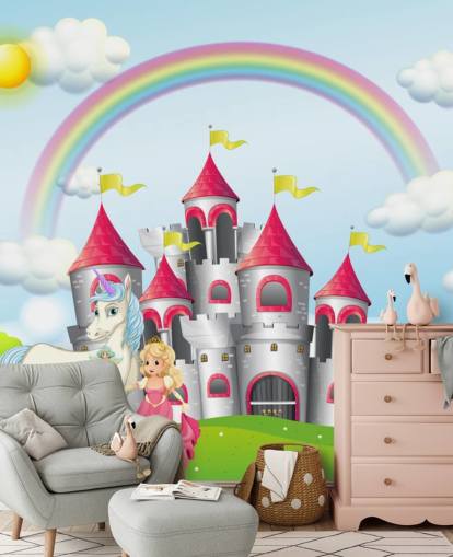 Einhorn, Prinzessin und Schloss Tapete Einhorn, Prinzessin und Schloss Tapete
