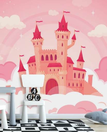 pink cartoon palace in pink clouds wallpaper pink cartoon palace in pink clouds wallpaper