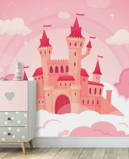 pink cartoon palace in pink clouds wallpaper pink cartoon palace in pink clouds wallpaper