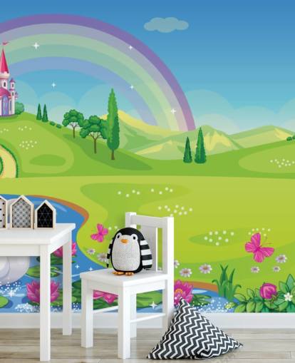 papel pintado princesa palacio, cisne y arco iris papel pintado princesa palacio, cisne y arco iris