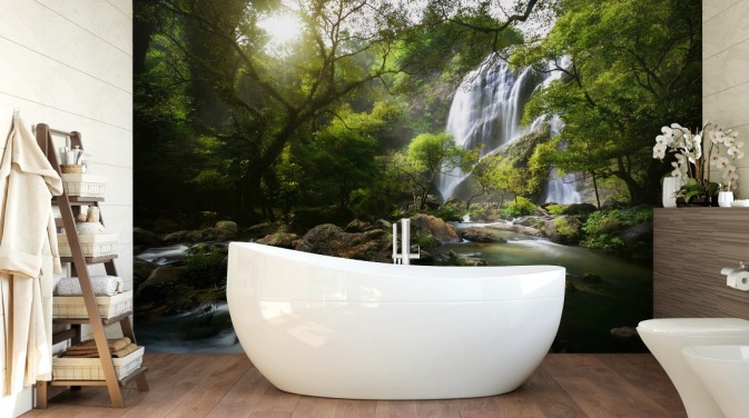 fondo de pantalla de cascada de montaña y arroyo