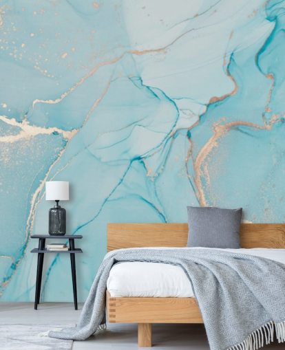 Personalisierbare Marmortapete in Hellblau und Gold namens Dreamy Blue Watercolour für Schlafzimmer, Küchen oder Badezimmer Personalisierbare Marmortapete in Hellblau und Gold namens Dreamy Blue Watercolour für Schlafzimmer, Küchen oder Badezimmer
