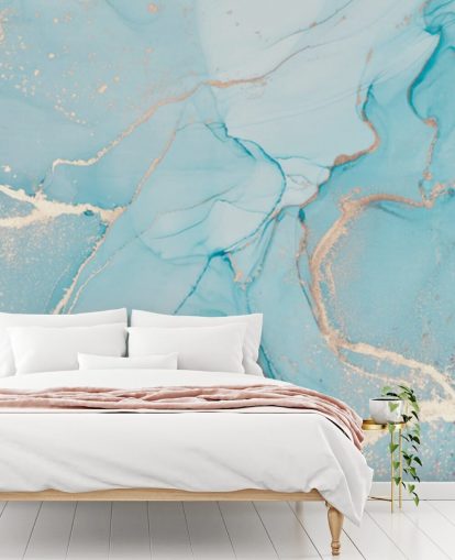 pale blue and gold customisable marble wallpaper mural called Dreamy Blue Watercolour for bedrooms, kitchens or bathrooms pale blue and gold customisable marble wallpaper mural called Dreamy Blue Watercolour for bedrooms, kitchens or bathrooms