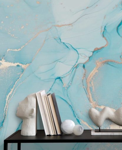 pale blue and gold customisable marble wallpaper mural called Dreamy Blue Watercolour for bedrooms, kitchens or bathrooms pale blue and gold customisable marble wallpaper mural called Dreamy Blue Watercolour for bedrooms, kitchens or bathrooms