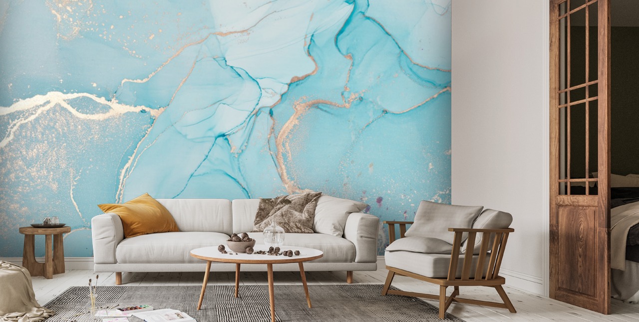 Dreamy Blue Watercolour Wall Mural | Wallsauce UK