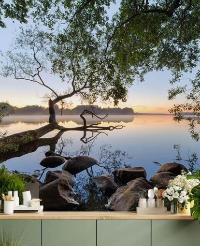 fridfull sjötapetväggmålning som heter Lake View av 1x för hemmakontor och företag fridfull sjötapetväggmålning som heter Lake View av 1x för hemmakontor och företag