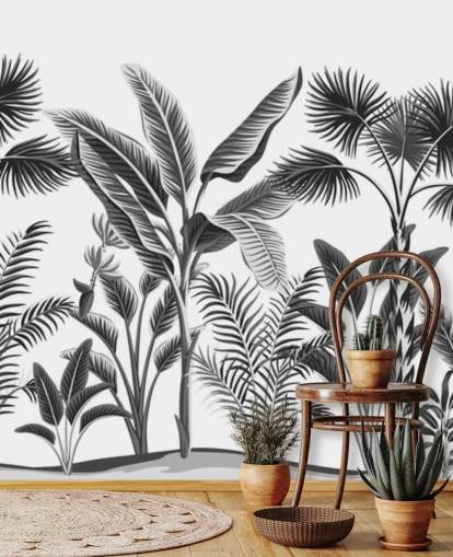 illustrated black and white palm leaf wallpaper illustrated black and white palm leaf wallpaper