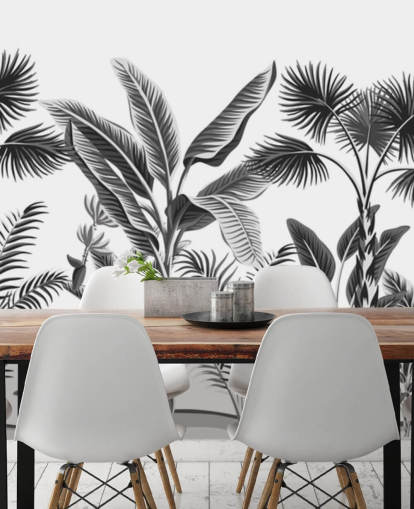 illustreret sort og hvid palme blad tapet illustreret sort og hvid palme blad tapet