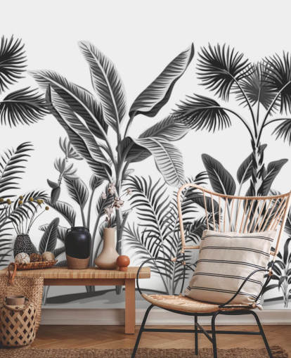 illustrated black and white palm leaf wallpaper illustrated black and white palm leaf wallpaper