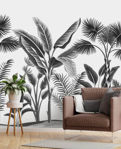 illustrated black and white palm leaf wallpaper illustrated black and white palm leaf wallpaper
