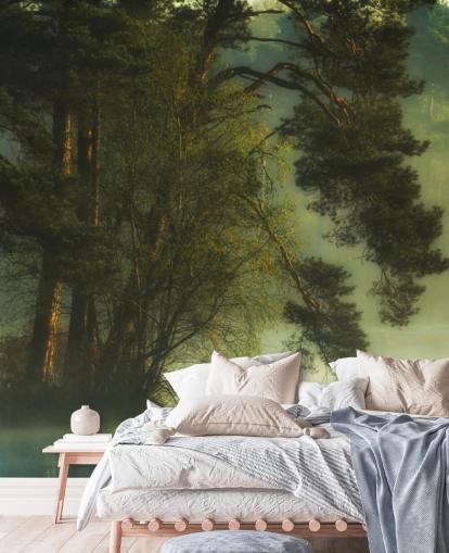 tons dourados em uma ilha de árvores e lago calmo com dois patos papel de parede tons dourados em uma ilha de árvores e lago calmo com dois patos papel de parede